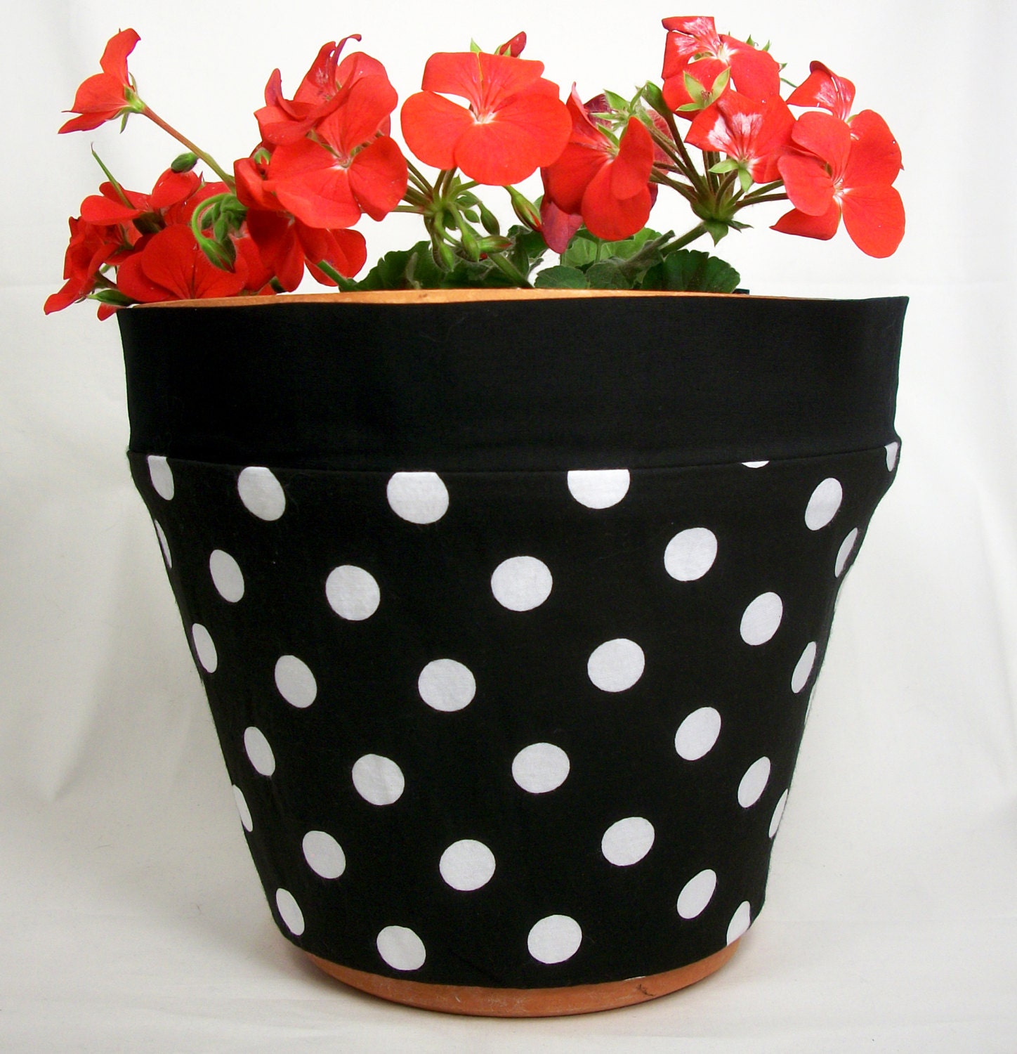 Black and White Polka Dot Flower Pot Cover by OddsnEndsSusie