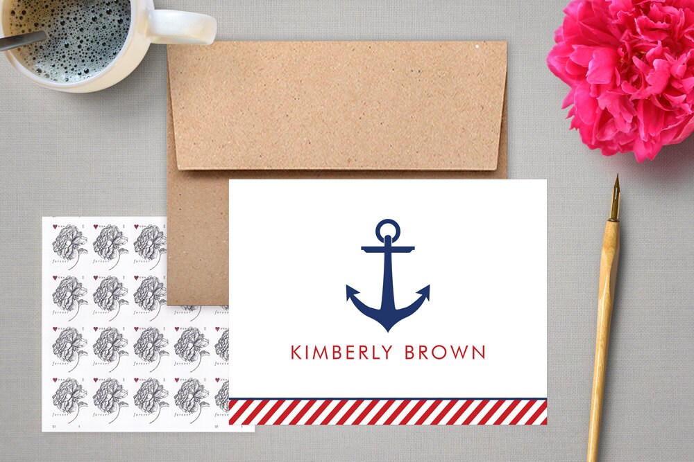 Personalized Stationery Set Nautical Anchor Custom