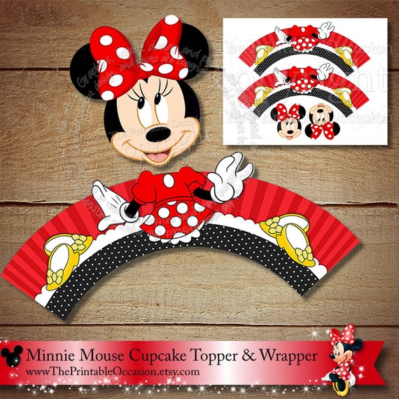 Minnie Mouse Cupcake Topper and Wrapper by ThePrintableOccasion