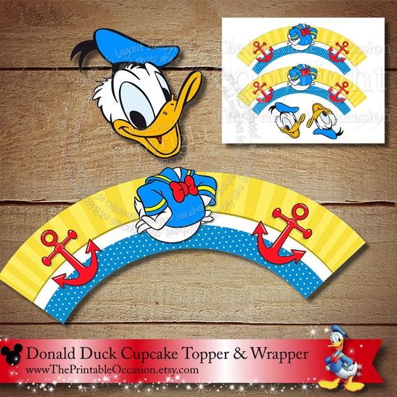 Donald Duck Cupcake Topper and Wrapper Set by ThePrintableOccasion