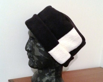 Black and white womens hat - fleece black hat - large hat - soft womens hat - womens fleece hat - soft chemo hat