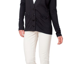 Black Cardigan Sweater Jacket Pockets Formal Dressy