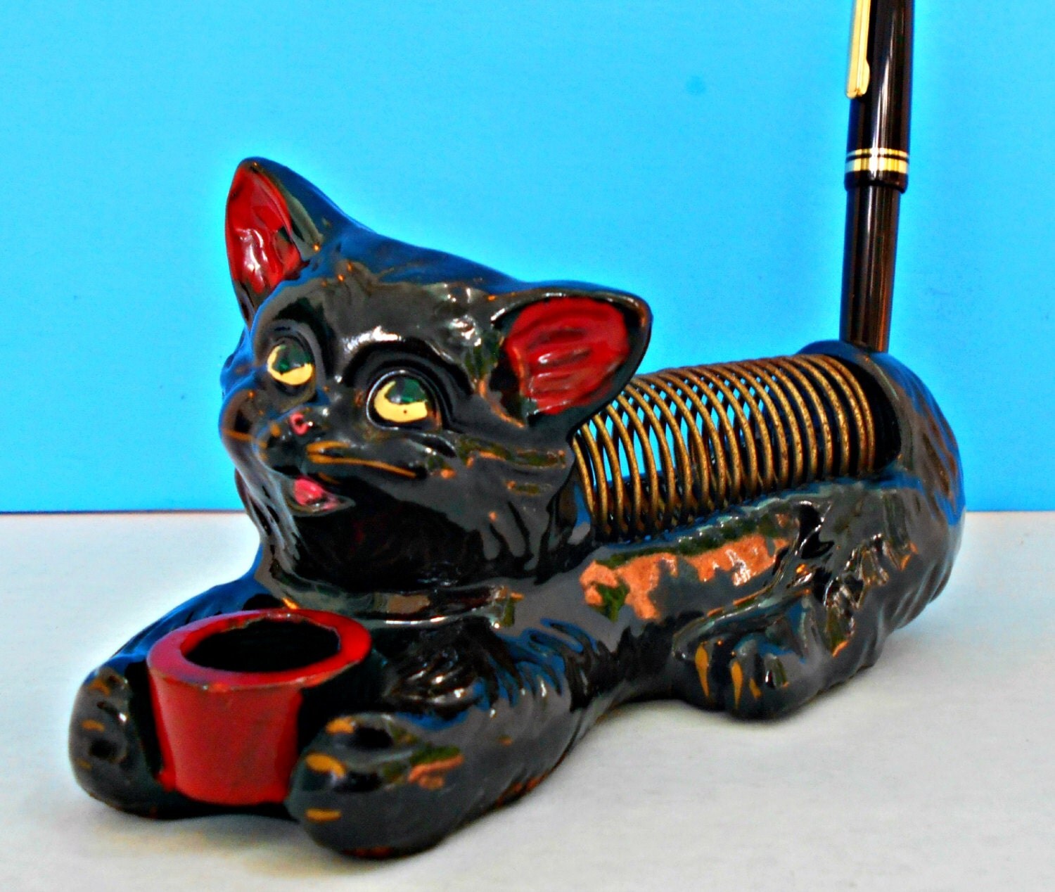 Black Cat Letter Holder Ceramic Kitty Pen Holder Bill