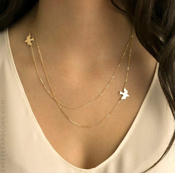 Download Layered Necklace with Birds / 14k Gold Fill by LayeredAndLong