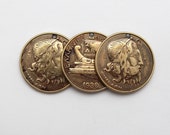 Coins Greek 20 Drachmas 5 Pcs Bronze Old Coins 1930 Replica, Olympian God Poseidon, Ancient Greek Ship, DIY projects, Big Pendant, Steampunk