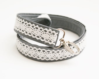 Dark Gray and Lace Fabric Lanyard - 1 Inch Wide Cute Key Lanyard - ID Badge Holder - 19.5 Inch - Teacher Lanyard - Key Leash - Lace Lanyard