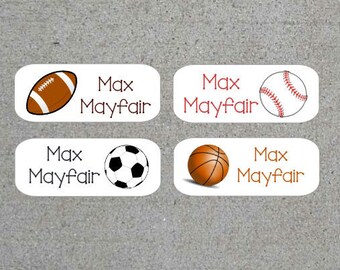 Personalized Kids Name Stickers Name Labels Sports - Football, Soccer, Basketball, Baseball Water Resistant Waterproof Dishwasher Safe