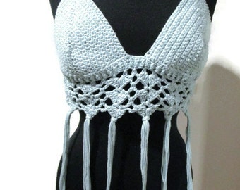 Boho halter top with tassels and wood beads