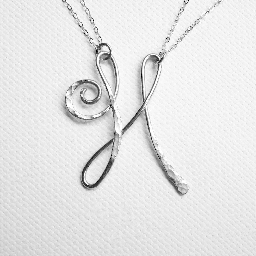 Silver Letter Necklace Sterling Initial Necklace Silver Personalized Necklace Letter H Large Initial Necklace Hammered Personalized Jewelry