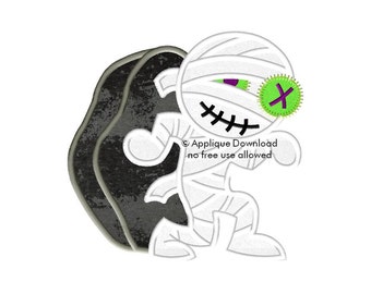 Zombie Mummy Halloween Applique Design - Instant EMAIL With Download - for Embroidery Machines