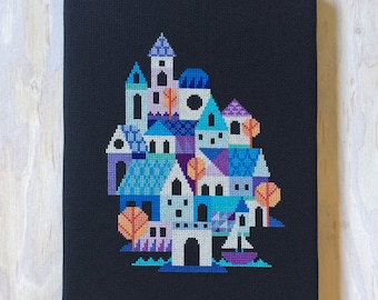 Blue Village - Satsuma Street modern cross stitch pattern PDF - Instant download