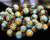 1940s Venetian Murano Millifiori Necklace Art Glass Hand Rolled Bead Antique Beaded Necklace Italian Italy Blue Yellow Amber Spacers Artisan 1940s Venetian Murano Millifiori Necklace Art Glass Hand Rolled Bead Antique Beaded Necklace Italian Italy Blue Yellow Amber Spacers Artisan
