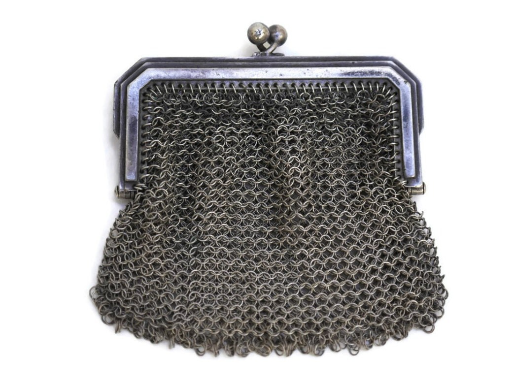 Art Deco Silver Mesh Coin Pouch. Antique Silver Chainmaille Purse. Antique Mesh Purse. Silver ...