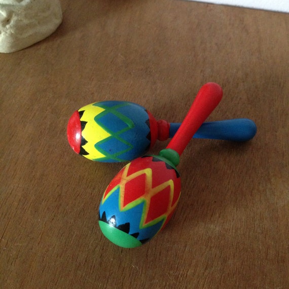 MARACAS HANDPAINTED SET Vintage Mexican by AnnmarieFamilyTree