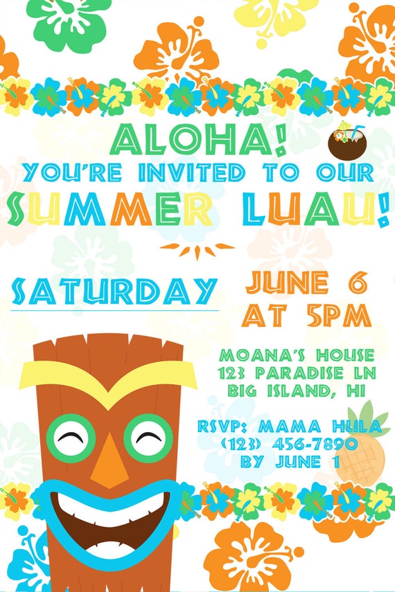 Personalized Printable Luau Birthday Party Invitation