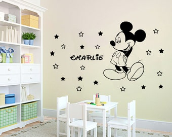 Personalized Name Disney Mickey Mouse Wall Art Stickers Mural with 20 stars Nursery Decal D4