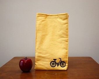 Bike Print Organic Cotton Insulated Lunch Bag-Yellow
