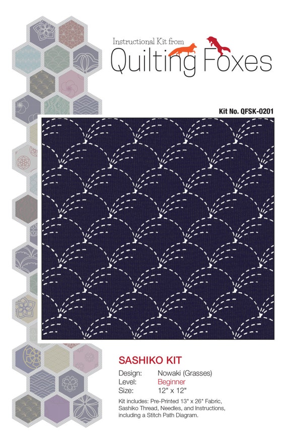 Sashiko Kit on Indigo Fabric Quilt Kit Pillow Kit by QuiltingFoxes