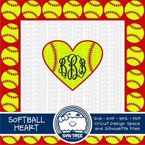 Download Softball Monogram Heart Fastpitch Softball SVG Files by ...