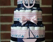 items similar to 3 tier pink and navy nautical diaper cake