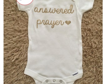 Answered Prayer Baby Onesie - Christian Baby Onesie, Coming Home Outfit, Baby Shower Gift, Gold or Silver Gray