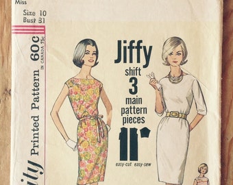 Straight dress 1960s, Simplicity 4947, miss size 10, bust 31, Simple to Make shift pattern, bateau boat neck dress, vintage sewing supply