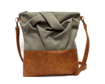 Brown Messenger Bag, Vegan Messenger Bag,Sand Crossbody Purse,Vegan Leather Bag,Brown Cross Body Bag,Boho Chic Messenger,Vegan Crossbody Bag