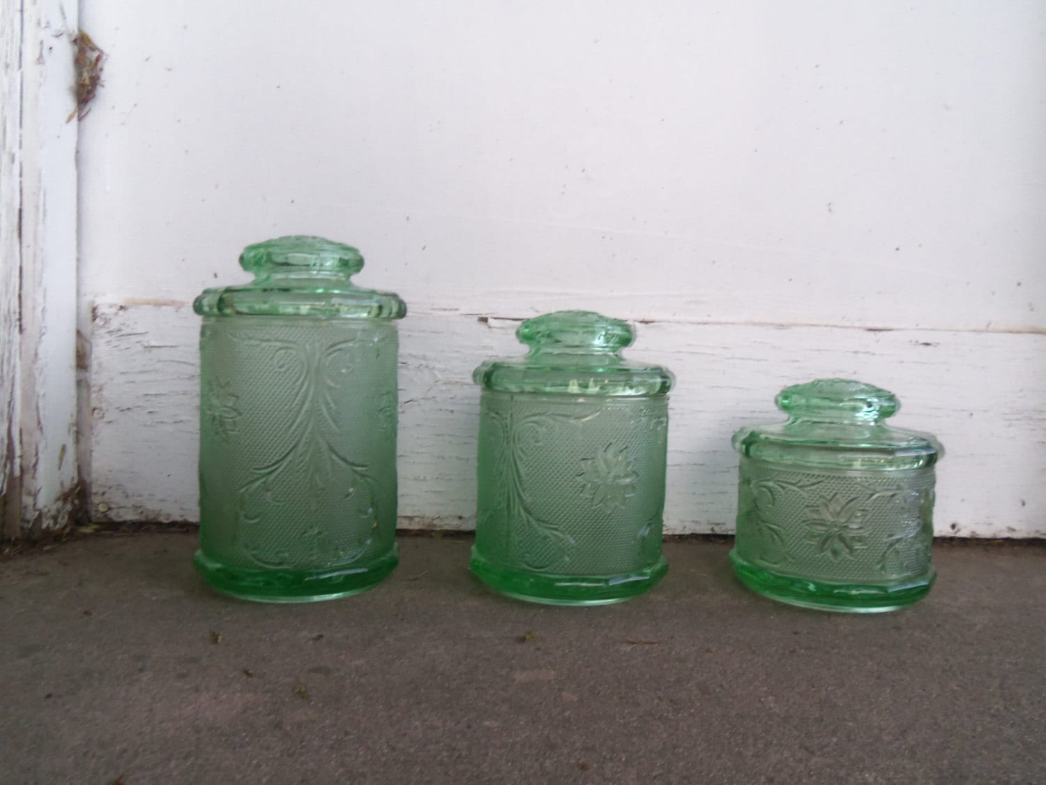 Bocal En Verre Vert Texturé Indiana Whitehall Avec Couvercle, Vintage