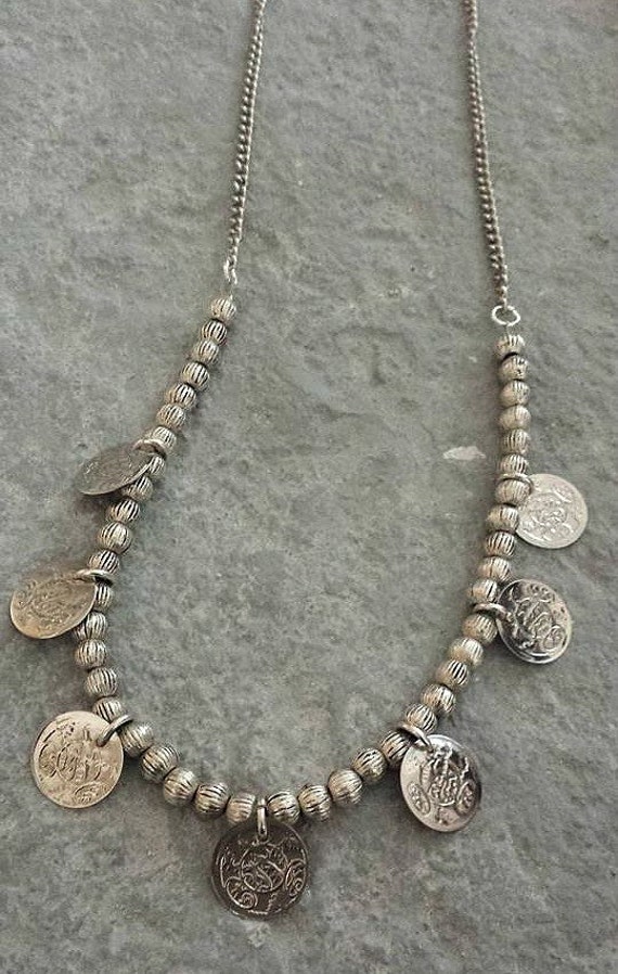 Ethnic Bohemian Silver Tone Coin Bead Necklace By Lycidasjewelry