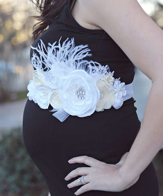 White and Ivory Maternity/Newborn Sash by WhitneyEDesigns on Etsy