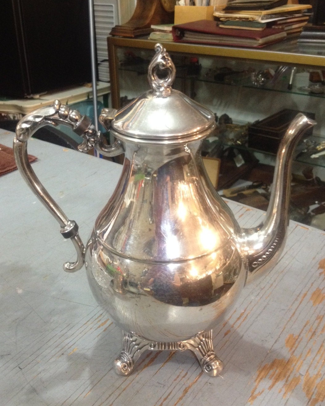 Vintage Silver on Copper Tea Pot Stamped with S