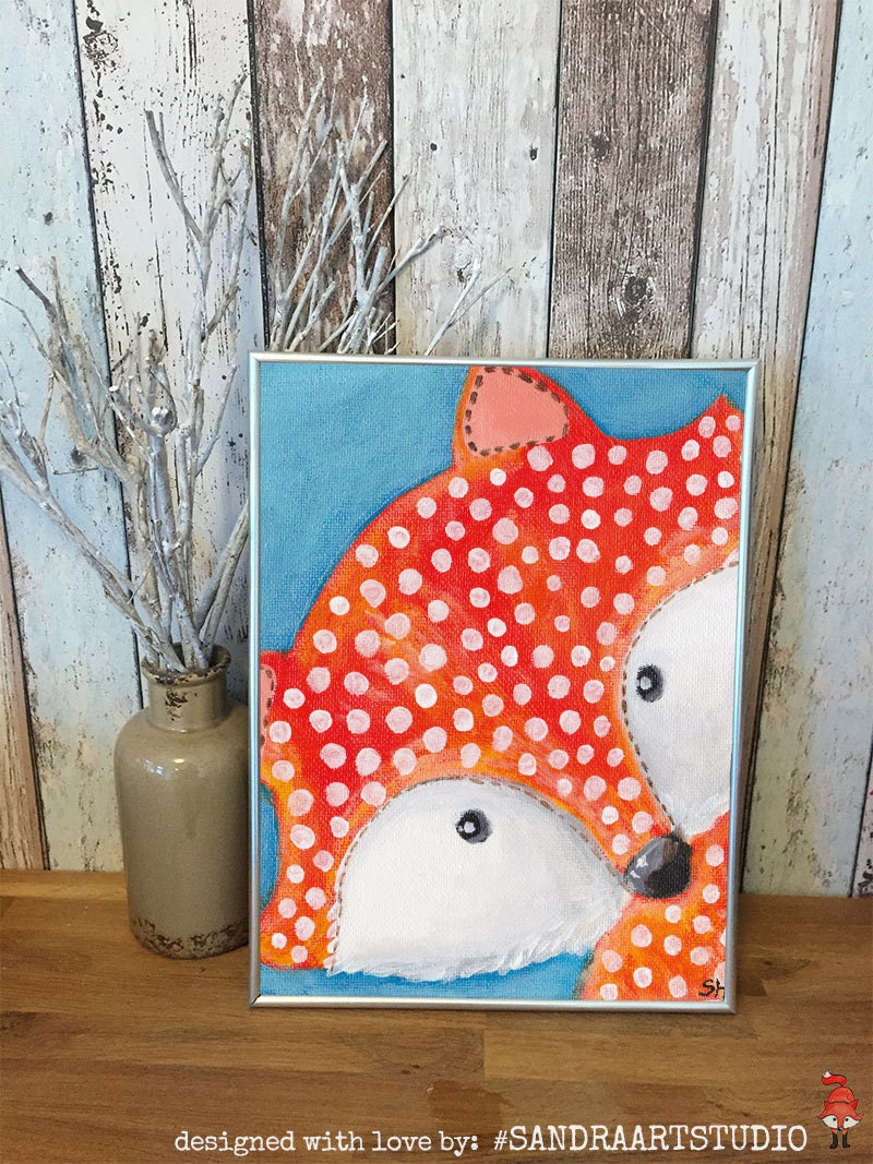 Digital Print Kids Art Fox With Dots Instand Download Foxes Painting Sandra S Graphic Design