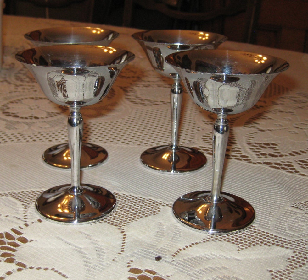 Set of 4 Vintage Chrome Wine Glasses made by Continental