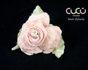 Felted brooch light pink rose brooch ready to ship handmade in Italy