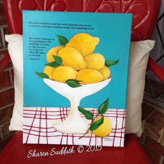 Original Acrylic Painting Lemons Bible Verse Faith