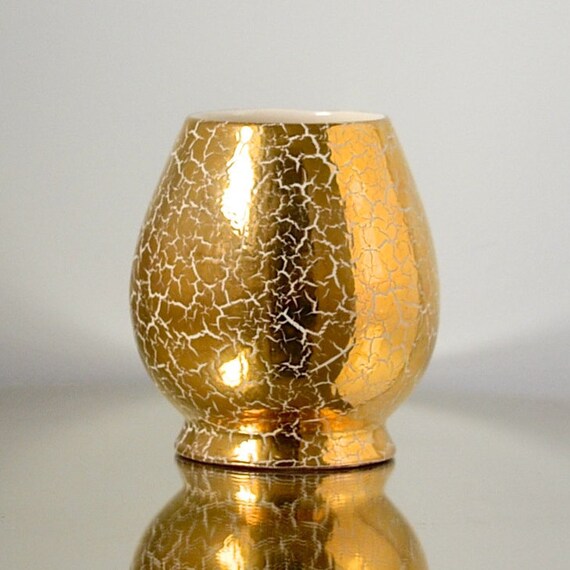 Vintage 60s Ceramic Vase with Gold Crackle by VintageJohnDoe