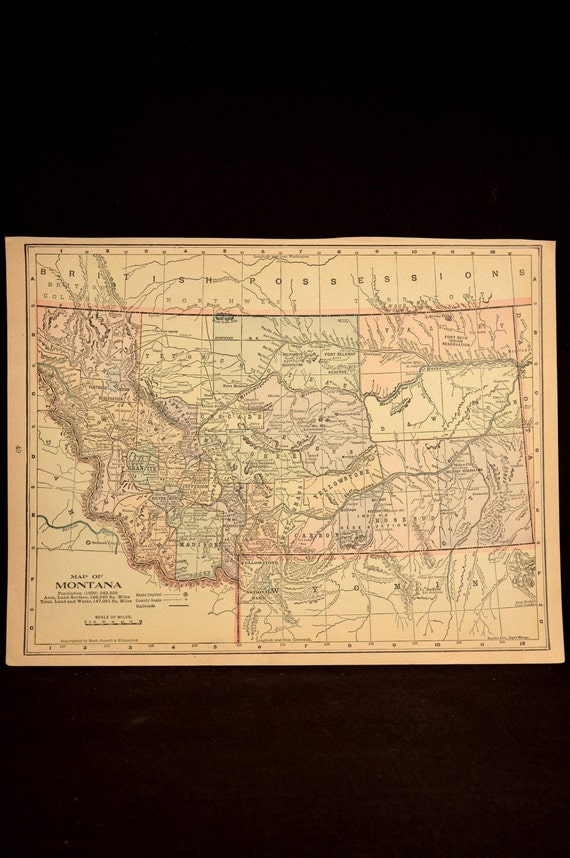 Antique Map Montana State 1900 Original Early by VintageBooksPaper