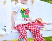 Girl's School Outfit with Bookworm Shirt and Damask Ruffle Pants (or Shorts)