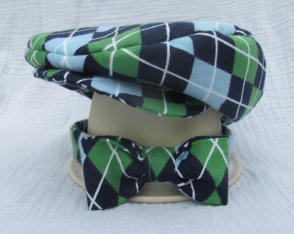 Argyle Baby Golf Hat & Bow Tie. Hipster shower gift by Upsydoodle
