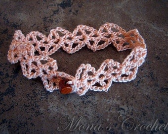 Hand Crocheted Lacy Cuff Bracelet - Peach