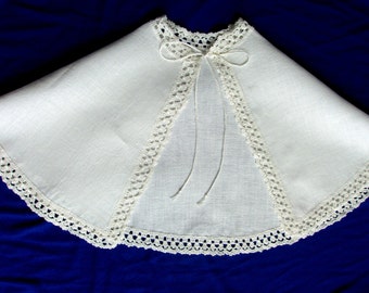 Linen Christening Baptism cape with crochet border/ READY TO SHIP / Made in Lithuania