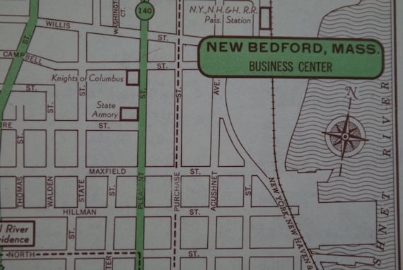 1951 New Bedford City Map Vintage Map of New by TheWoodenEarth