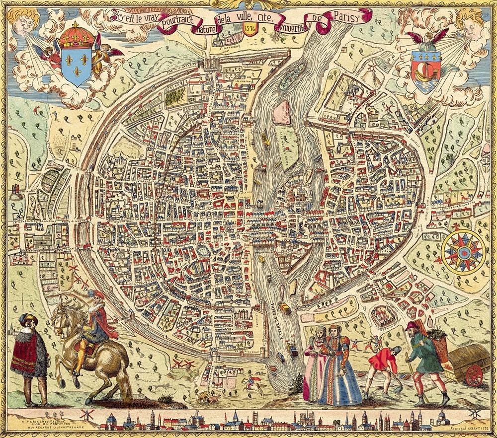 Paris map (16th century), scanned version of an old original map of ...