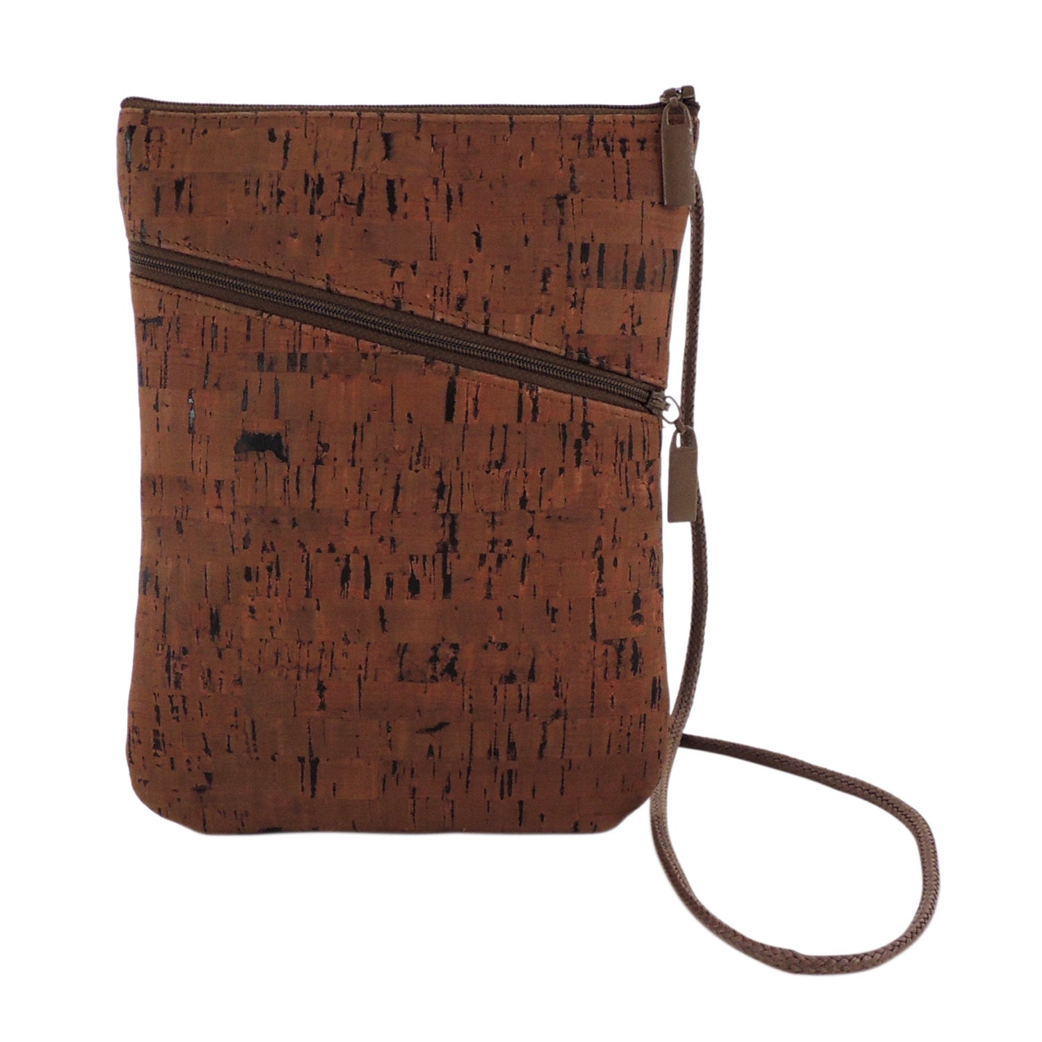 Brown Cork Purse Cork Crossbody Bag Eco Friendly Zip Top