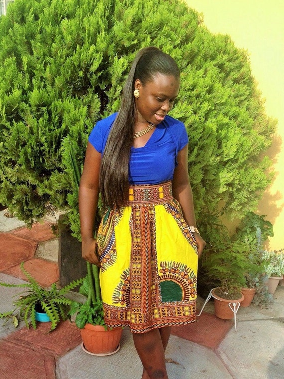 Yellow African Dashiki Mini Skirt African by MsAlabaAfricanShop