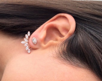 Sunburst Ear jacket Earrings // Same Day SHIPPING // Minimalist Ear Jacket / Fashion Ear Jacket / Rose Gold Front and Back Post Earring