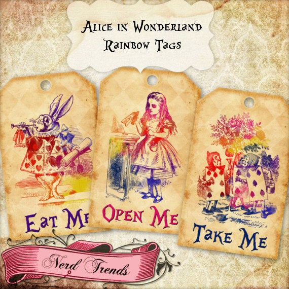 Alice in Wonderland Gift Tags Printable Party Tags Digital