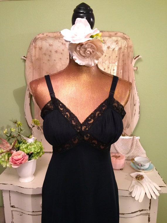 1950s Black Bombshell slip 50s Nylon by SownThreadsClothing