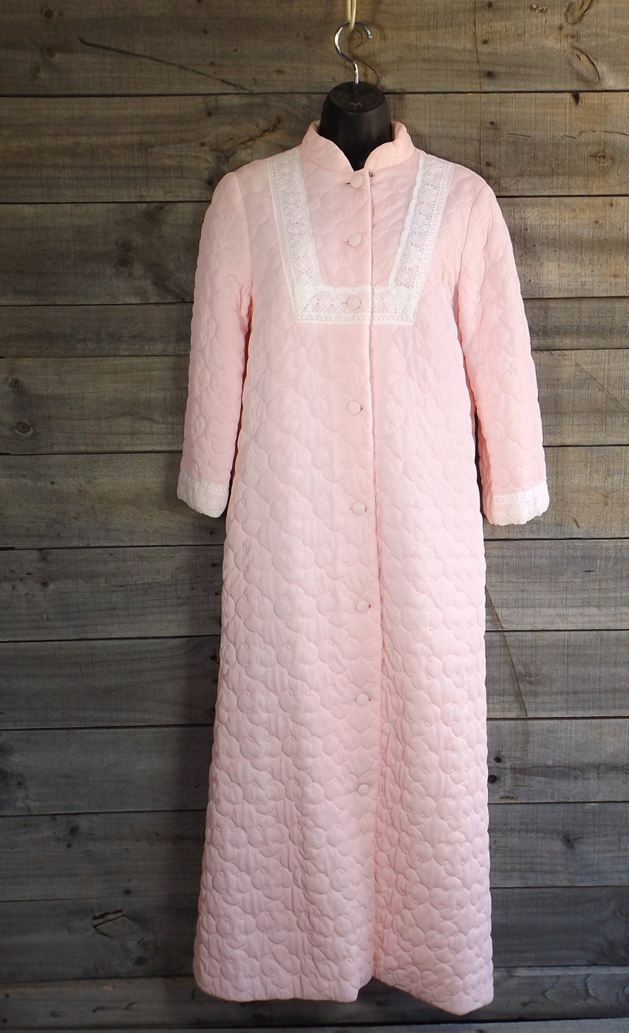 Vintage Pink Quilted Long Bath Robe Housecoat Sexy by AllQuirkedUp