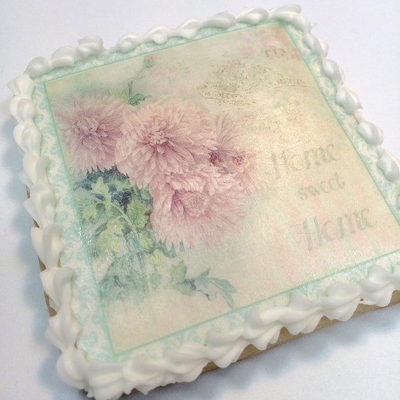 Edible wafer paper Vintage Garden Home sweet Home by TlcEdibles